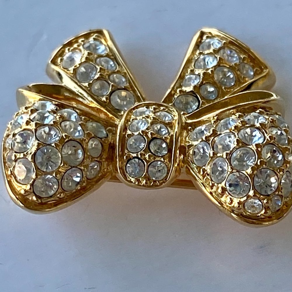 Swarovski Bow Gold Crystals Pin Brooch - Picture 5 of 7